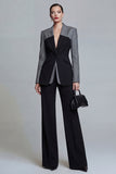 Black Single Breasted Peak Lapel Long Sleeves 2 Piece Business Suits