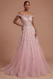 Sparkly Beaded Blue Off the Shoulder A Line Long Prom Dress