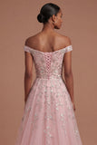 Sparkly Beaded Blue Off the Shoulder A Line Long Prom Dress