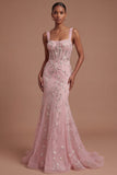 Sparkly Beaded Corset Blue Mermaid Long Prom Dress