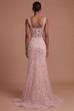 Sparkly Beaded Corset Blue Mermaid Long Prom Dress