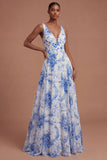 V Neck A Line Sleeveless Long Prom Dress