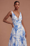 V Neck A Line Sleeveless Long Prom Dress