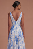 V Neck A Line Sleeveless Long Prom Dress