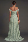 Leely Women Beaded Off the Shoulder Floral Long Wedding Guest Dress with Slit A Line Backless Sleeveless Garden Party Dress