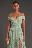 Leely Women Beaded Off the Shoulder Floral Long Wedding Guest Dress with Slit A Line Backless Sleeveless Garden Party Dress