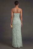 Dusty Sage Spaghetti Straps Ruched Backless Long Summer Wedding Guest Dress