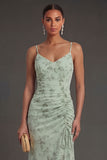 Dusty Sage Spaghetti Straps Ruched Backless Long Summer Wedding Guest Dress