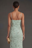 Dusty Sage Spaghetti Straps Ruched Backless Long Summer Wedding Guest Dress