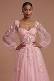 Floral Corset A Line Sweetheart Long Prom Dress