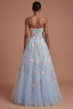 Appliqued Floral Corset A Line Sweetheart Long Prom Dress
