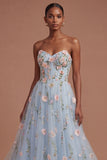 Appliqued Floral Corset A Line Sweetheart Long Prom Dress