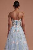Appliqued Floral Corset A Line Sweetheart Long Prom Dress