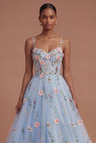 Spaghetti Straps Corset A Line Floral Long Prom Dress