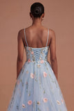 Spaghetti Straps Corset A Line Floral Long Prom Dress