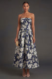 Pink Flower Jacquard Strapless Sleeveless Long Wedding Guest Dress