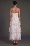 Yellow Floral Tiered Spaghetti Straps Corset Long Beach Wedding Guest Dress
