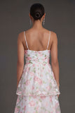 Yellow Floral Tiered Spaghetti Straps Corset Long Beach Wedding Guest Dress