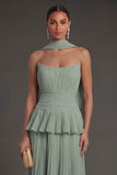 White Blue Floral A Line Floral Pleated Long Beach Wedding Guest Dress with Neck Scarf