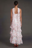 Yellow Floral Ruffled Tiered A Line Strapless Long Beach Wedding Guest Dress