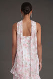 Yellow Floral Ruffled Tiered A Line Strapless Long Beach Wedding Guest Dress