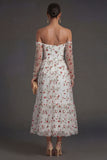 Long Sleeves Ivory Strapless Midi Beach Wedding Guest Dress