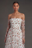 Long Sleeves Ivory Strapless Midi Beach Wedding Guest Dress