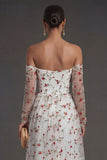 Long Sleeves Ivory Strapless Midi Beach Wedding Guest Dress