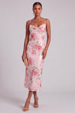 Pink Floral Sheath Spaghetti Straps Midi Wedding Guest Dress