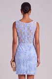 Blue Appliqued Floral Round Neck Short Wedding Guest Dress