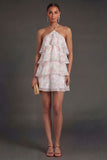 Purple Ruffled Tiered Halter Neck Short Summer Wedding Guest Dress