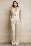 Single Breasted 2 Piece Blue Sleeveless Peak Lapel Women Formal Suits