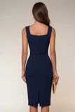 Navy Bodycon Square Neck Sleeveless Midi Work Dress