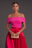 A Line Off the Shoulder Fuchsia and Red Backless Long Formal Dress