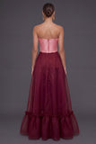 Pink and Burgundy A Line Corset Sweetheart Long Formal Dress with Slit