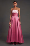Pink A Line Strapless Backless Long Formal Dress