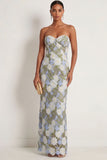 Floral Green Sheath Sweetheart Backless Long Formal Dress