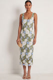 Floral Green Sheath Appliqued Square Neck Long Formal Dress