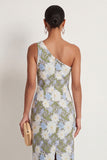 One Shoulder Floral Green Sheath Appliqued Long Formal Dress