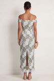 Green Floral Off the Shoulder Sheath Long Formal Dress with Slit