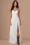 Ivory Sweetheart Ruffled Backless Long Bridal Shower Dress with Slit