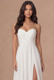Ivory Sweetheart Ruffled Backless Long Bridal Shower Dress with Slit