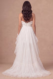 High Low Ruffled Ivory Sweetheart Engagement Dress with Slit