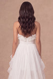 High Low Ruffled Ivory Sweetheart Engagement Dress with Slit