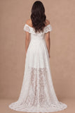Off the Shoulder Ivory Embroidered High Low Wedding Reception Dress