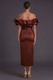 Black Sheath Off the Shoulder Ruffled Long Formal Dress