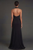 Black Mermaid Halter Neck Ruffled Long Formal Dress with Slit