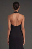 Black Mermaid Halter Neck Ruffled Long Formal Dress with Slit