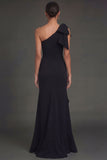 Black Mermaid Ruffled One Shoulder Long Formal Dress with Slit