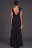 A Line Black V Neck Sleeveless Long Formal Dress with Bow